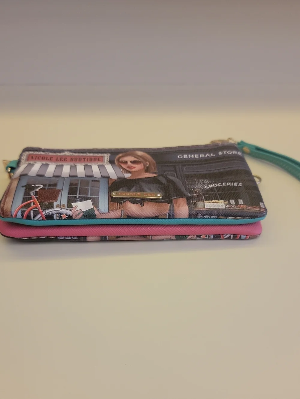 Nicole Lee Turquoise Multi-Panel Printed Wristlet